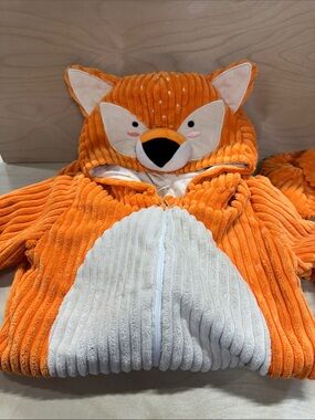 Kids Plush Orange Fox Hooded Costume One-Piece